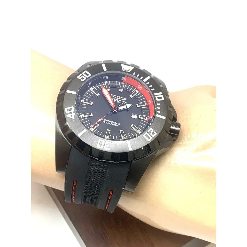Invicta Men's Watch 30760 Pro Diver Quartz Red Black Dial Rubber Strap 52mm